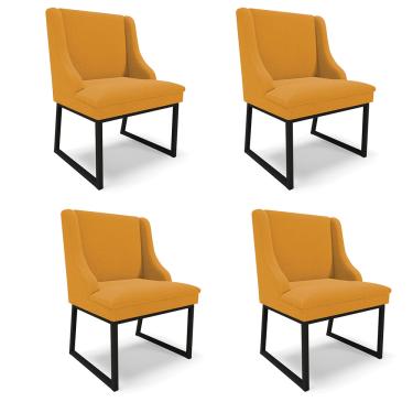 Imagem de Cadeira Sala de Jantar Industrial Preto kit 4 Liz Bouclê Mostarda D03 - D'Rossi