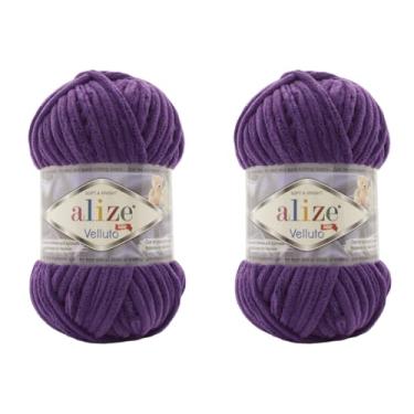 Imagem de Cobertor de bebê Alize Velluto 100% micropoliéster fio de veludo lote de 2 skn 150 jardas 2 x 100 gramas, peso do fio: super volumoso (44 - roxo)