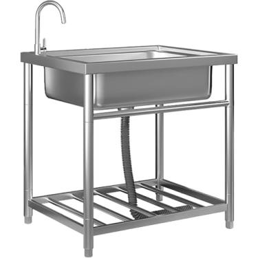 Imagem de Pia Comercial De 1 Compartimento Lavatório De Aço Inoxidável De Aço Inoxidável Com Torneira E Prateleira De Armazenamento Para Lavanderia Garagem Loja Banheiro, One Color, 58 * 43cm/22.8 * 17in