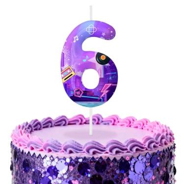 Imagem de Velas de aniversário número 6 roxas escuras, topos de bolo com tema de desenho animado para decoração de bolo para meninos e meninas, decorações de aniversário, suprimentos de festa, velas numéricas