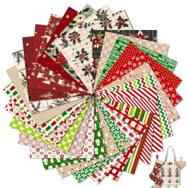 Imagem de Tatuo 30 peças de tecido de algodão 25,5 x 25,4 cm, quadrados, retalhos, tecido floral, costura, conjuntos de acolchoados, tecido de padrão sortido para fazer scrapbook DIY (Natal)
