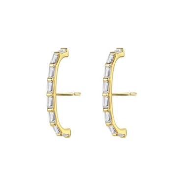 Imagem de Efashion Brincos femininos de prata esterlina 925 super brilhantes com zircônia, Medium, Ouro amarelo, Zircônia