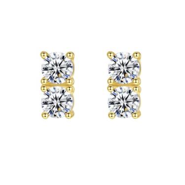 Imagem de Efashion Brincos femininos de prata esterlina S925 banhados a ouro 14K estilo cool ins com zircônia, Small, Ouro amarelo, Zircônia