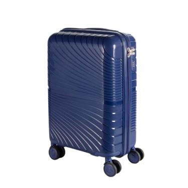 Imagem de Mala de Bordo Rígida Ondulada Polipropileno Inquebrável Rodinhas 360° c/Cadeado TSA e Zíper Expansor (Azul Marinho)