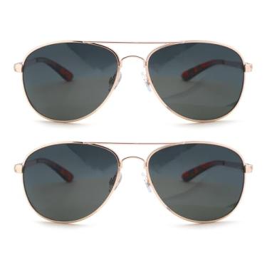 Imagem de Óculos de sol aviador para homens e mulheres, óculos de sol piloto clássicos masculinos e femininos, óculos de sol de metal durável, Ouro, pacote com 2, Medium