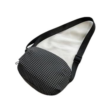 Imagem de Bolsa transversal feminina de nylon à prova d'água, xadrez, casual, com alça ajustável, Preto