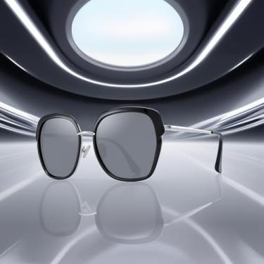 Imagem de Óculos de sol femininos vintage com armação de escudo grande para mulheres com caixa de presente, Armação preta/lente espelhada prateada/hastes prateadas, Lens Width: 55 Millimeters