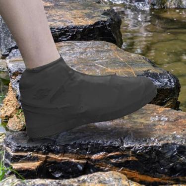 Imagem de Capas de sapato de silicone à prova d'água para mulheres e homens, reutilizáveis, antiderrapantes, galochas de chuva para caminhadas ao ar livre, viagens e ciclismo, Preto, Medium