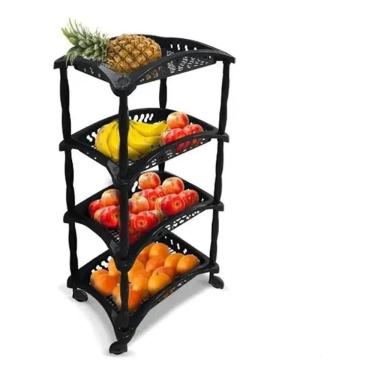 Imagem de 2X Fruteira Organizador Preto 4 Andares Cestos Com Rodinhas