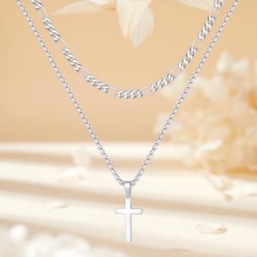 Imagem de Colar com cruz para homens, prata preta ouro rosa aço inoxidável corrente caixa pingente simples 40-76 centímetros, 12#, Aço inoxidável, Sem Pedra Preciosa