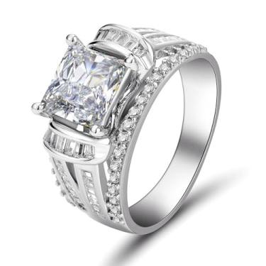 Imagem de Aliança de noivado de zircônia cúbica quadrada branca banhada a ouro branco, alianças de compromisso, festas noturnas, presentes de dia dos namorados, alianças de eternidade para mulheres, 7, Cobre