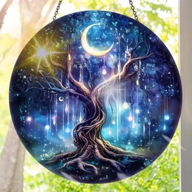 Imagem de Apanhador solar de acrílico colorido, decoração de janela suspensa em árvore com design de vitral impresso, apanhador de sol, arte de parede de arco-íris, ideia de presente e ornamento de jardim para