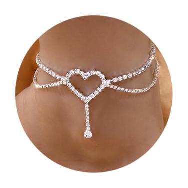 Imagem de Tornozeleira feminina de coração prata com strass e coração de diamante, One Size, Aço inoxidável, Sem Pedra Preciosa