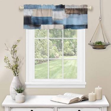 Imagem de Cortina de decoração marrom azul pintura a óleo cortina de cozinha para janela grafite pintura arte haste bolso sanefa cozinha tratamento de janela para quarto sala de estar 107 x 30 cm