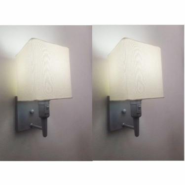 Imagem de Kit-2 Arandela Quadrada Md-2019 Cinza C- Inter Liga E Desl Cúpula Em Tecido Algodão Crú - Bivolt