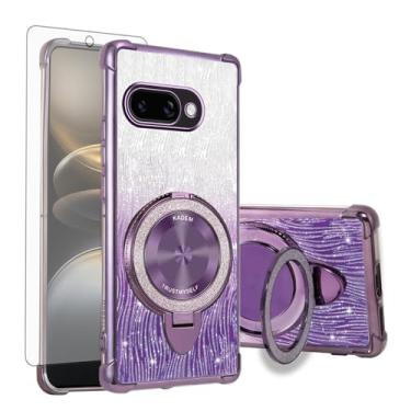 Imagem de Asuwish Capa de celular para Google Pixel 9A capa magnética com protetor de tela de vidro temperado e glitter brilhante à prova de choque anel híbrido suporte rígido acessórios Pixel9A A9 5G mulheres