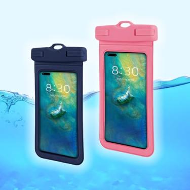 Imagem de Bolsa de telefone universal à prova d'água com 2 peças – capa seca para iPhone 16, 15, 14, 13,12, 11 Pro Max, XS Plus até 7 polegadas, Essenciais de praia e férias, preto + rosa