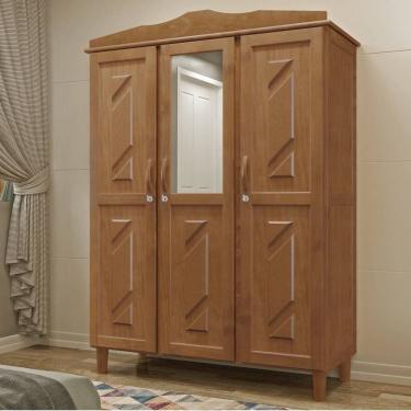 Imagem de Guarda-Roupa Solteiro 3 Portas 3 Gavetas Internas com Espelho Brasil em Madeira - Cavazotto