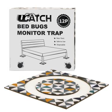 Imagem de UCatch Armadilha de percevejos de cama para pernas de cama – pacote com 12, interceptor de percevejos pegajoso ecológico, seguro e confiável para casa, bloqueador adesivo de insetos, monitor e