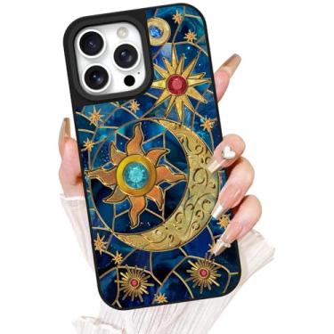 Imagem de Fiyart Capa projetada para iPhone 16 Pro Max, bonito 3D brilhante sol lua para mulheres meninas capa dura durável à prova de choque luxo Estético TPU telefone bumper 17.5 cm vidro celestial
