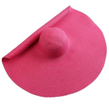 Imagem de Chapéu feminino de verão flexível dobrável chapéu de sol aba larga viagem grande proteção UV praia chapéus de palha quente pnnrk 54-57 cm