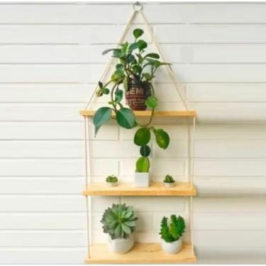 Imagem de Prateleiras de Madeira Suspensa com Corda 3 andares Decoração