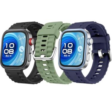 Imagem de HAOZHI Pulseira Compatível para Huawei Watch Fit 4 3 4 Pro,Bracelete Correia Cinta Alça de substituição para Huawei Watch Fit 3,4,4 Pro (Preto+Verde Abeto+Azul Meia-Noite)