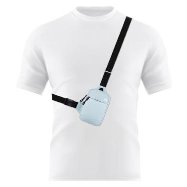 Imagem de Peicees Mini bolsa tiracolo com bolso duplo, resistente à água, suporte de telefone para corrida, bolsa de ombro para homens, mulheres, viagens, academia, Azul claro, Small, Bolsa tiracolo