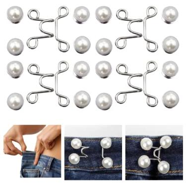 Imagem de Urmspst Conjunto Com 4 Ajustadores De Cintura Para Calças, Fivela Ajustável, Botão Extra Jeans Deixar Mais Apertado, Ajustador Jeans, Saias, Mangas (Pérola Branca)
