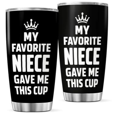 Imagem de CUBICER My Favorite Niece Gave Me This Cup Copo engraçado aço inoxidável 590 ml presente para tio ou tia de família presente de aniversário calor quente garrafa de viagem caneca legal ao ar livre