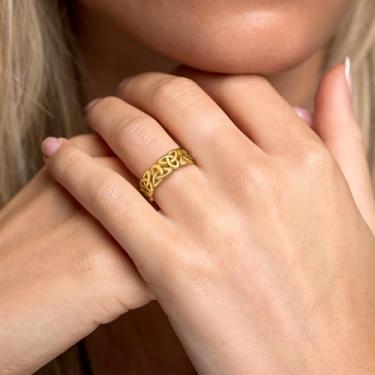 Imagem de Anéis de nó masculinos tamanho 13 para homens grande banhado a ouro anel vintage irlandês nó celta alianças de casamento presentes para homens