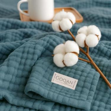 Imagem de Goqan Cobertor de musselina King Size 90 x 108 – 100% algodão 4 camadas Boho musselina cobertor para adultos, leve, macio, respirável para cama, sofá - azul-petróleo