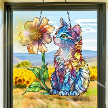 Imagem de Acrílico colorido, apanhador de sol, decoração de janela para pendurar flores de gato, arte de parede de arco-íris, para quarto, varanda, interior e exterior, jardim, enfeites de Natal, decoração 19 x