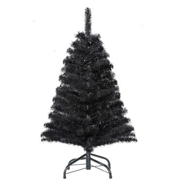 Imagem de Árvore de Natal artificial de 1,5 m preta para mesa com suporte de metal, mini pinheiro de Natal para artigos de festa, decoração de casa para uso interno e externo (preto)