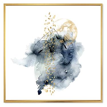 Imagem de DesignQ Paisagem minimalista de montanhas com lua - Impressão de arte de parede em tela emoldurada moderna