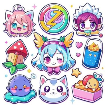 Imagem de Adesivos Fofos Kawaii para Crianças - Decoração de Quarto, Cadernos e Paredes com Personagens e Snacks Coloridos 40x40cm