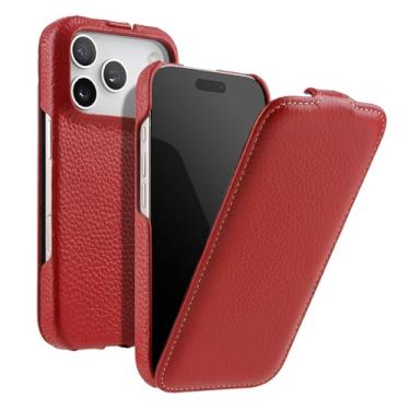 Imagem de LYJSMGZ Capa de couro genuíno para iPhone 17 Pro Max/17/17 Pro/17 Air, capa protetora magnética contra arranhões e forro macio para capa protetora de corpo inteiro de 360°, vermelha, 17Air
