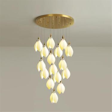 Imagem de Luminária pendente LED contemporânea para duplex, ideal para sala de estar, restaurante, quarto, villa ou hotel, com design giratório e 16 lâmpadas (AA).