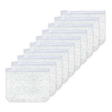 Imagem de AxeWoodz 10 bolsos para fichário A7, bolsas com zíper de PVC com glitter, envelopes econômicos, pastas transparentes com zíper, sacos de folhas soltas
