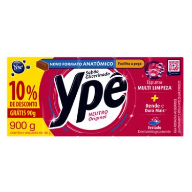 Imagem de Sabão Barra Glicerinado Neutro Original Ypê Pacote 900g 5 Unidades Grátis 10% de Desconto