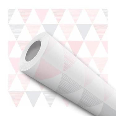 Imagem de Papel De Parede Adesivo Lavável Triângulos Rosa Cinza Branco Claro - D