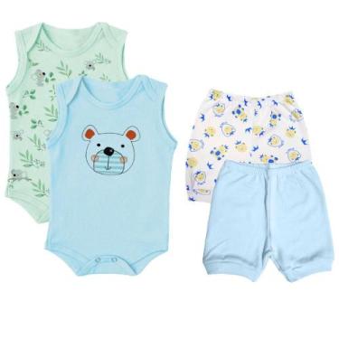 Imagem de Kit Roupinhas de Bebê 4 Peças Body Regata Estampado e Shorts - Koala B
