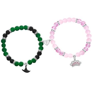 Imagem de lakayfimily Pulseira Wicked Friendship para mulheres, varinha mágica e chapéu de bruxa, pulseira elástica com contas, presentes perversos para fãs vestidos de festa, acessórios de fantasia, 6-8 inches