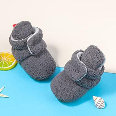 Imagem de Botas de algodão para bebês, meninos, meninas, quentes, de lã, aconchegantes para uso interno, botas antiderrapantes para o inverno, sapatos para berço, Cinza marinho, 12-18 Months Toddler