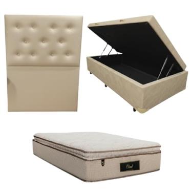 Imagem de Cama Box Baú Blindada com Colchão Cloud Molas Ensacadas C/Pillowtop 32cm + Cabeceira Botonê (CORINO BEGE, Solteiro)
