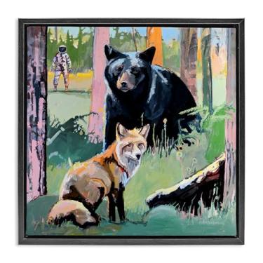 Imagem de Stupell Industries Arte de parede em tela flutuante marrom com moldura de animais da floresta no espaço profundo, design de Adam Swanson, 45,7 x 45,7 cm