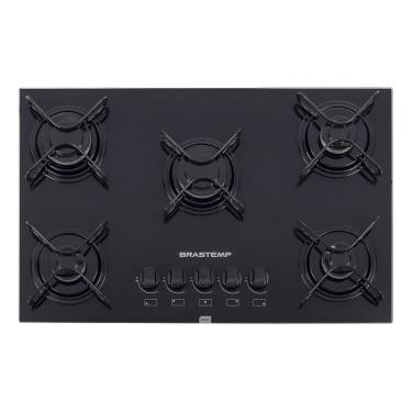 Imagem de Cooktop 5 Bocas Gas Bivolt Vidro Preto 73x46cm - Brastemp