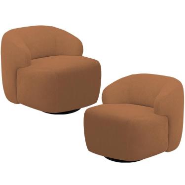 Imagem de Kit 02 Poltronas Decorativa Orgânica Giratória Para Sala Living Barolo L06 Bouclê Terracota - Lyam Decor