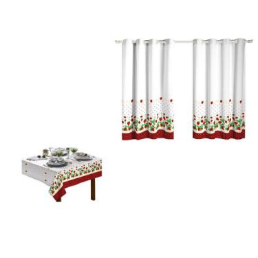 Imagem de Kit 2 Pçs Cortina Cozinha + Toalha de Mesa Cozinha 4 Lugares - HomeLar