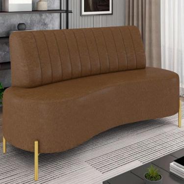 Imagem de Sofá 2 Lugares 135cm Pés Aço Dourado Tamar Sintético Marrom Z08 - Mpozenato